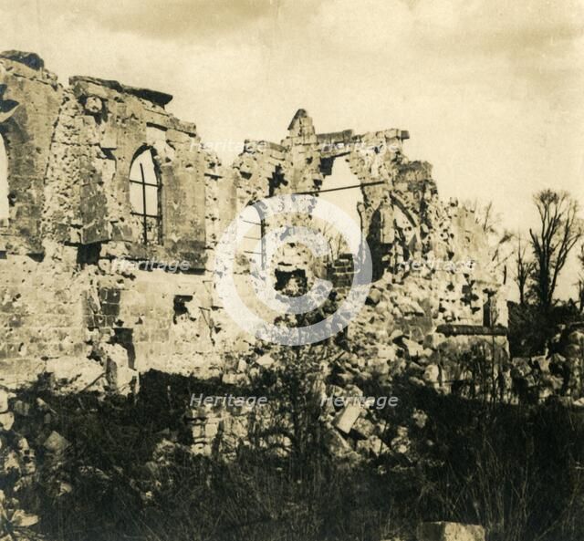 Ruined church at Dreslincourt, northern France, c1914-c1918. Artist: Unknown.