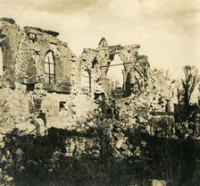 Ruined church at Dreslincourt, northern France, c1914-c1918