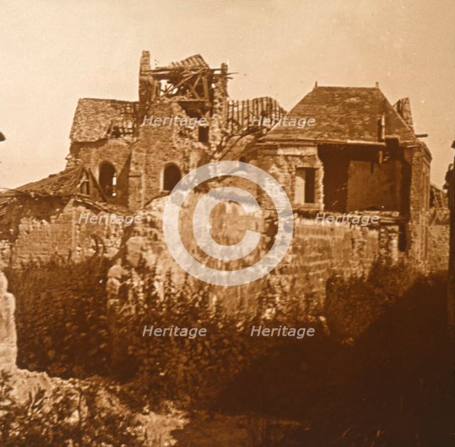 Ruined church, Beaumont-sur-Vesle, northern France, c1914-c1918. Artist: Unknown.