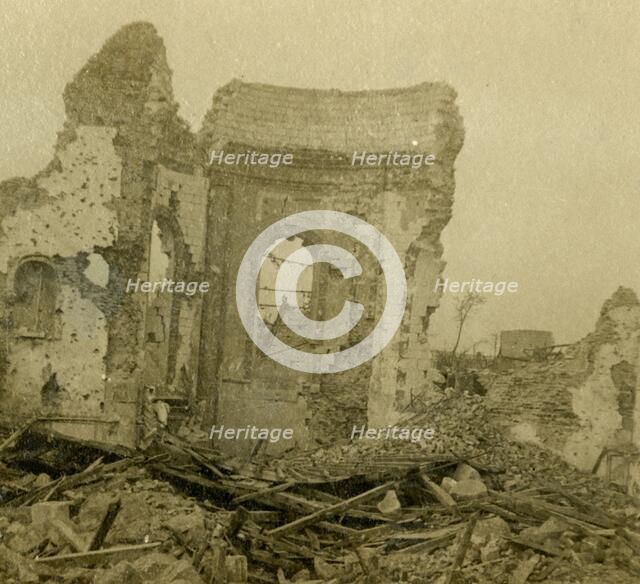 Ruined church, Combles, northern France, c1914-c1918. Artist: Unknown.