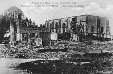 Ruined church, Huiron, France, Battle of the Marne, World War I, 1914