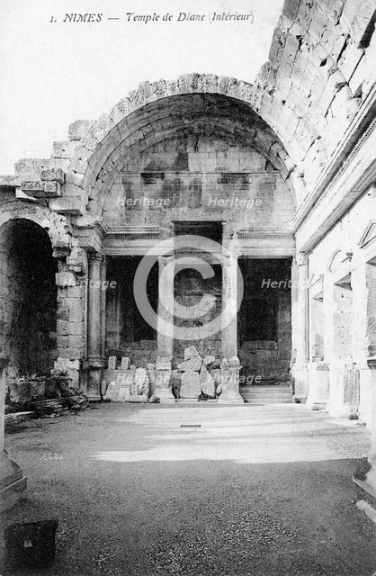 Ruined interior of the Roman Temple of Diana, Nimes, France, 20th century. Artist: Unknown