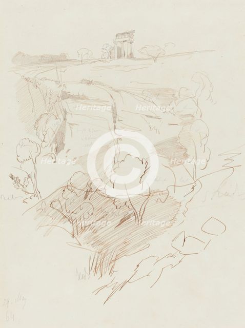 Ruined Temple on a Hill, 1864. Creator: Edward Lear.