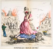 Ruinepublique Soeur de l'An-pire! 1871. Artist: Anon