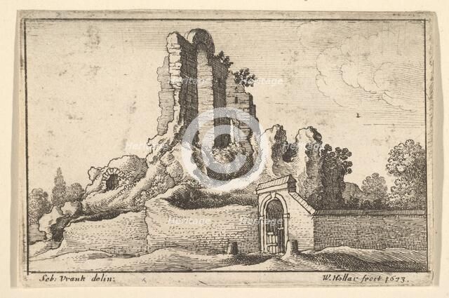 Ruins and a barred gate on the Esquiline Hill in Rome, 1673. Creator: Wenceslaus Hollar.
