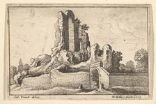 Ruins and a barred gate on the Esquiline Hill in Rome, 1673. Creator: Wenceslaus Hollar