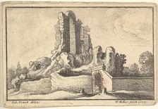 Ruins and a barred gate on the Esquiline Hill in Rome, 1673. Creator: Wenceslaus Hollar