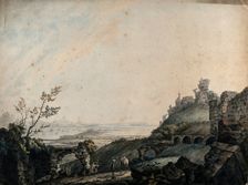 Ruins at Galetta, with lake Tunis in the distance, seen from Carthage, Tunisia, 1778. Creator: Charles Gulin
