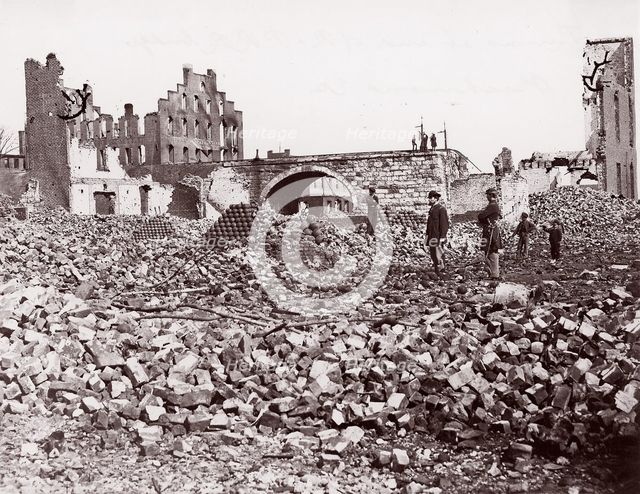 Ruins at end of Richmond and Petersburg Railroad Bridge, Richmond, 1861-65. Creator: Alexander Gardner.