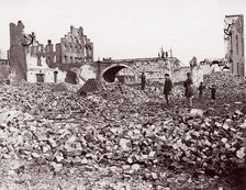 Ruins at end of Richmond and Petersburg Railroad Bridge, Richmond, 1861-65. Creator: Alexander Gardner