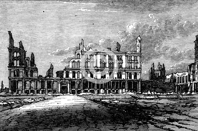 Ruins of Chicago after the Fire: Pacific Hotel, 1871. Creator: Unknown.