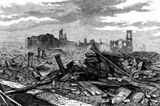 Ruins of Chicago after the Fire: Porter Palmer's Block; Field and Leiter's Stores, 1871. Creator: Unknown
