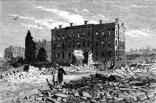 Ruins of Chicago after the Fire: Post-Office and Tribune Buildings, 1871. Creator: Unknown
