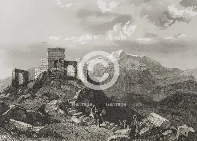 Ruins of a temple, Summit of Mount Sinai. 1840. Creator: Émile Rouargue.