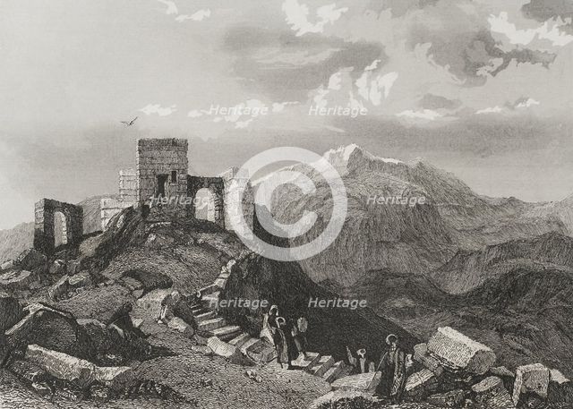 Ruins of a temple, Summit of Mount Sinai. 1840. Creator: Émile Rouargue.