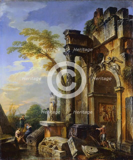 Ruins of a Triumphal Arch in the Roman Campagna, between 1717 and 1719. Creator: Giovanni Paolo Panini.