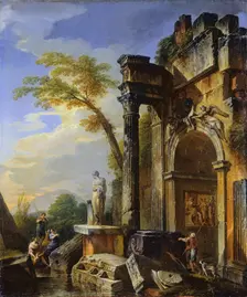 Ruins of a Triumphal Arch in the Roman Campagna, between 1717 and 1719. Creator: Giovanni Paolo Panini