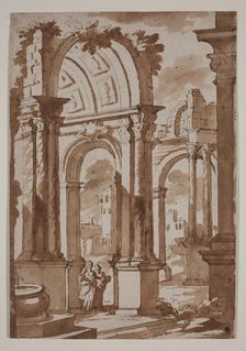 Ruins of a Building with Two Women, 18th century. Creator: Francesco Galli Bibiena