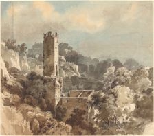 Ruins of a Fortified Tower among Wooded Hills, 1816/1821. Creator: Friedrich Salathe