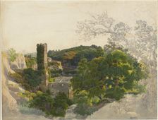 Ruins of a Fortified Tower among Wooded Hills, 1816/1821. Creator: Friedrich Salathe