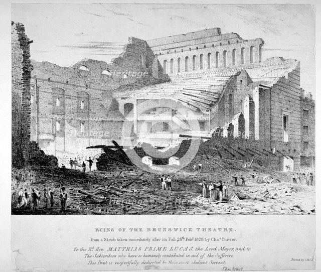 Ruins of Brunswick Theatre, Goodman's Fields, Stepney, London, 1828. Artist: Anon