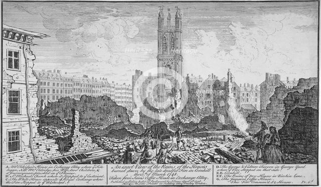 Ruins of houses burnt down in a fire in Cornhill, City of London, 25 March, 1748. Artist: Anon