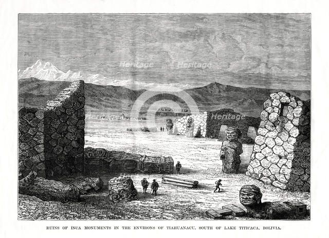 'Ruins of Inca Monuments in the Environs of Tiahuanacu, South of Lake Titicaca, Bolivia', 1877. Artist: Unknown
