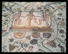 Ruins of Mérida, Roman house of the Amphitheater, detail of the mosaic with scenes of treading of…