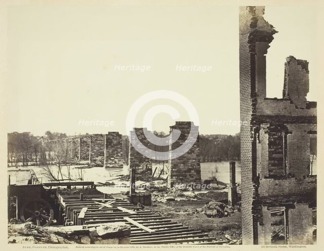 Ruins of Petersburg and Richard Railroad Bridge, April 1864. Creator: Alexander Gardner.