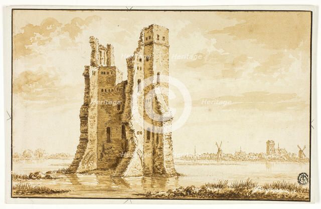 Ruins of the Merwede Manor seen from the Front with Dordrecht in the Background, n.d. Creator: Abraham Rademaker.