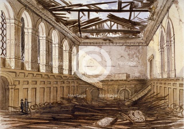 Ruins of the banqueting hall of Haberdashers' Hall, City of London, 1864. Artist: Anon