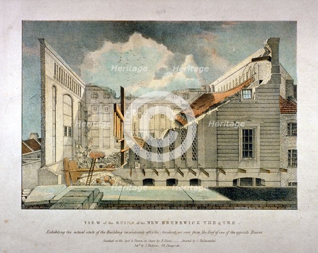 Ruins of the Brunswick Theatre, Wellclose Square, Goodman's Fields, Stepney, London, 1828. Artist: B Dixie