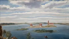 Ruins of the Castle on the Trakai Lake (Lake Galve), 1853. Creator: Wincenty Dmochowski