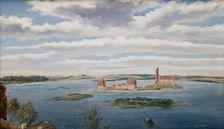 Ruins of the Castle on the Trakai Lake (Lake Galve), 1853. Creator: Wincenty Dmochowski