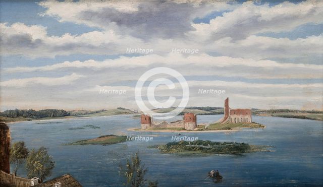 Ruins of the Castle on the Trakai Lake (Lake Galve), 1853. Creator: Wincenty Dmochowski.