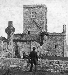 Ruins of the cathedral and St Martin's Cross, Iona, Argyll and Bute, Scotland, late 19th century.Artist: George Washington Wilson