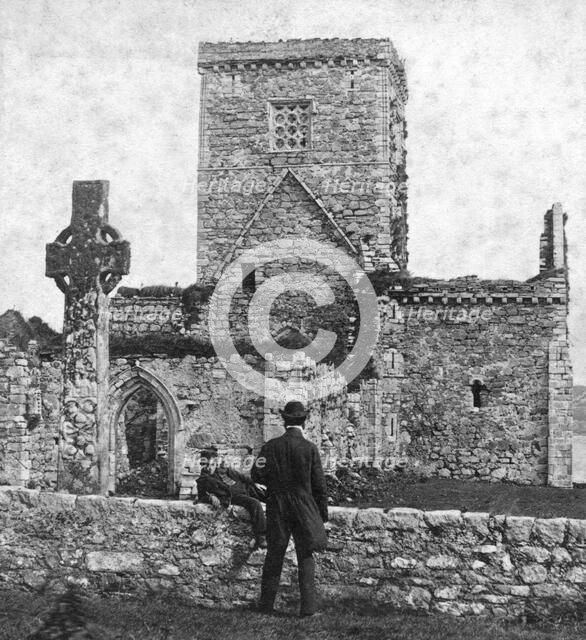Ruins of the cathedral and St Martin's Cross, Iona, Argyll and Bute, Scotland, late 19th century.Artist: George Washington Wilson