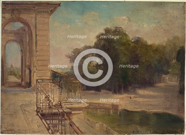 Ruins of the Château de Saint-Cloud: the horseshoe basin seen from the first floor balcony, c1875. Creator: Jean Baptiste Edmond Allouard.