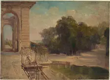 Ruins of the Château de Saint-Cloud: the horseshoe basin seen from the first floor balcony, c1875. Creator: Jean Baptiste Edmond Allouard