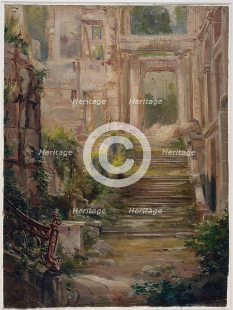 Ruins of the Château de Saint-Cloud: the staircase of honor, c1875. Creator: Jean Baptiste Edmond Allouard.