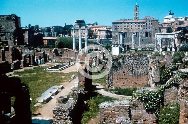 Ruins of the Forum, Rome with the House of the Vestals on the left. Artist: Unknown
