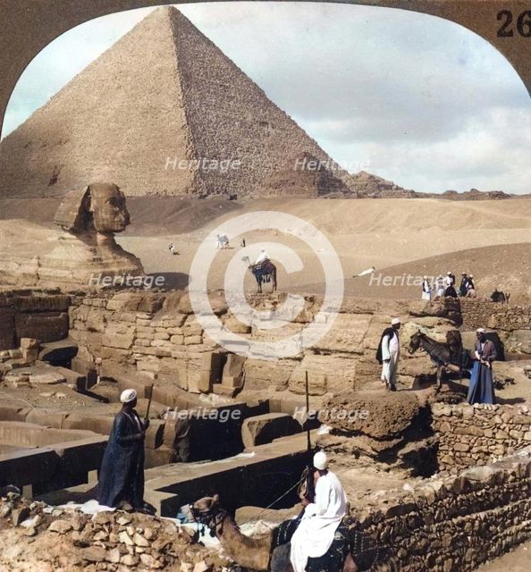'Ruins of the granite temple, the Sphinx and Great Pyramid, Egypt', 1905. Creator: Underwood & Underwood.