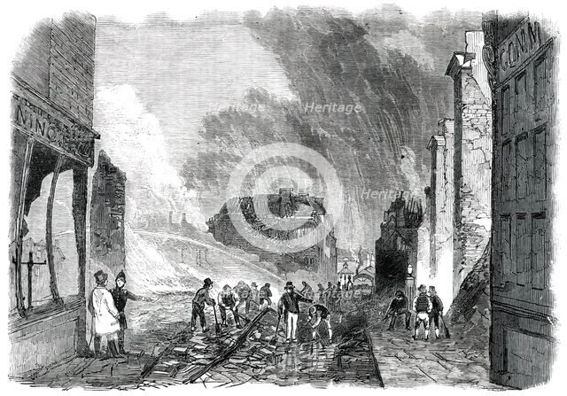 Ruins of the Great Fire at Gravesend - High-Street - looking North, 1850. Creator: Unknown.