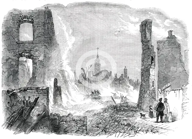 Ruins of the Great Fire at Gravesend - looking West, 1850. Creator: Unknown.