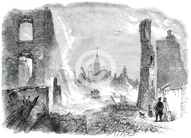 Ruins of the Great Fire at Gravesend - looking West, 1850. Creator: Unknown.