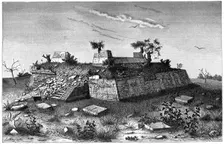 Ruins of the pyramid steps of Xochicalco, Mexico, 1901
