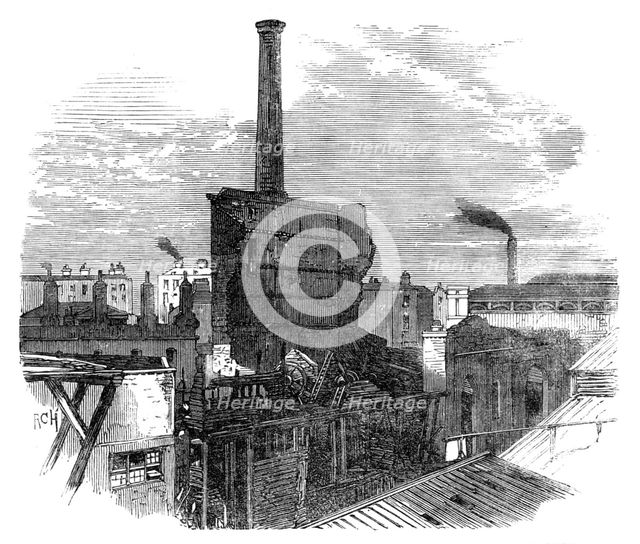 Ruins of the Patent Steam Wheel-Works, Pimlico, destroyed by fire, 1864. Creator: Unknown.