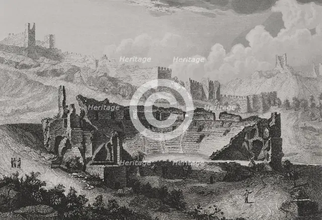 Ruins of the Roman theatre, built around 50 AD, Sagunto, Spain, 1852. Creator: Antonio Roca Sallent.