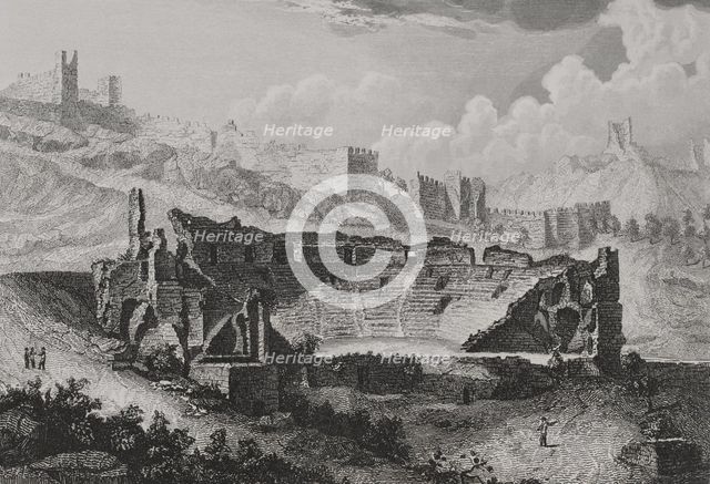 Ruins of the Roman theatre, built around 50 AD, Sagunto, Spain, 1852. Creator: Antonio Roca Sallent.