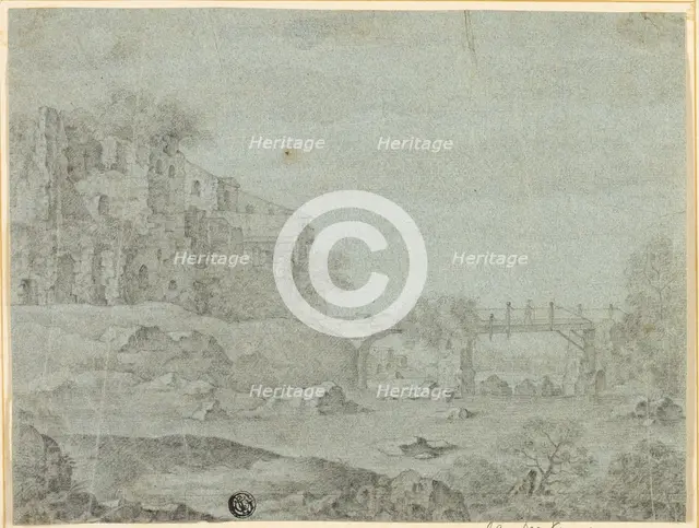 Ruins Overlooking River with Bridge, n.d. Creator: Adriaen van de Venne.